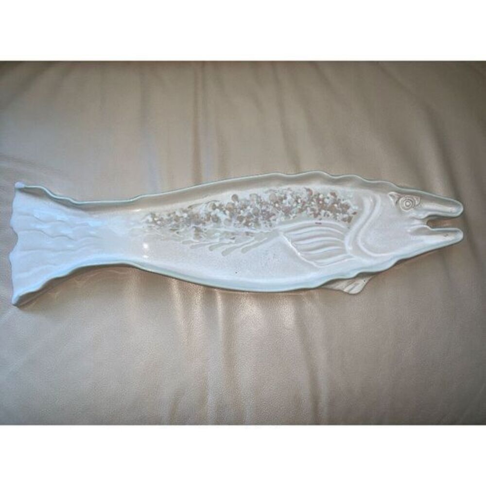Signed Alaska Pottery Fish Tray‎ Platter Long Glazed Serving Dish Plate 22"x6"